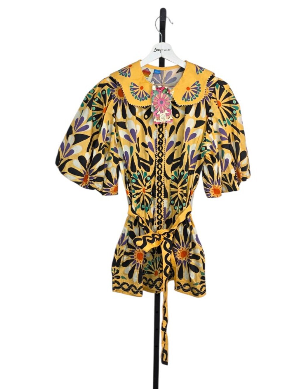 Farm Rio x Anthropologie Puff-Sleeve Printed Romper, Cotton, Boho, Resort, XL